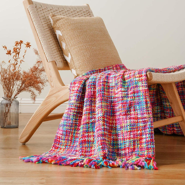 Multicolor Throw Blanket with Tassels