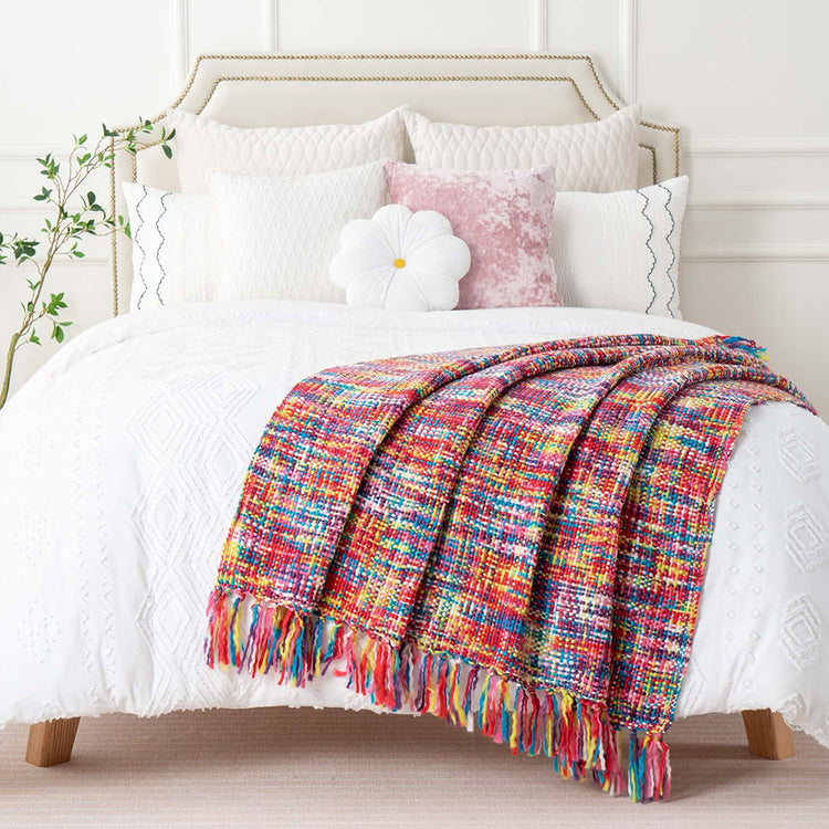 Multicolor Throw Blanket with Tassels