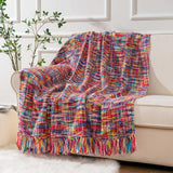 Multicolor Throw Blanket with Tassels