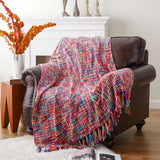 Multicolor Throw Blanket with Tassels