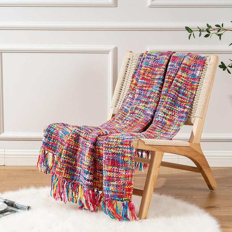 Multicolor Throw Blanket with Tassels