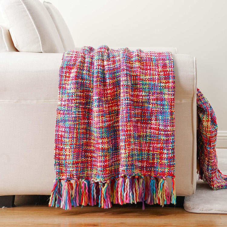 Multicolor Throw Blanket with Tassels