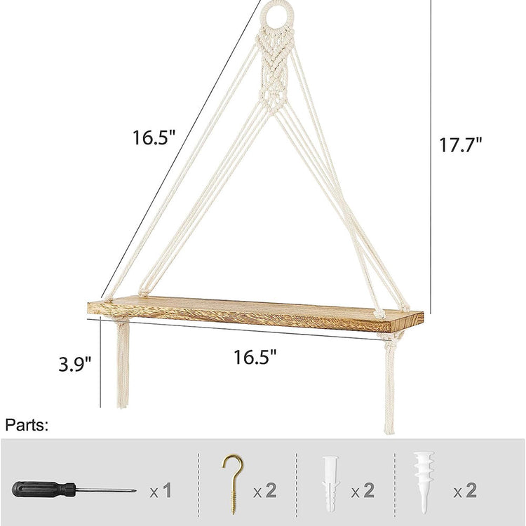 Macrame Wooden Floating Shelves Set of 2