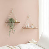 Macrame Wooden Floating Shelves Set of 2