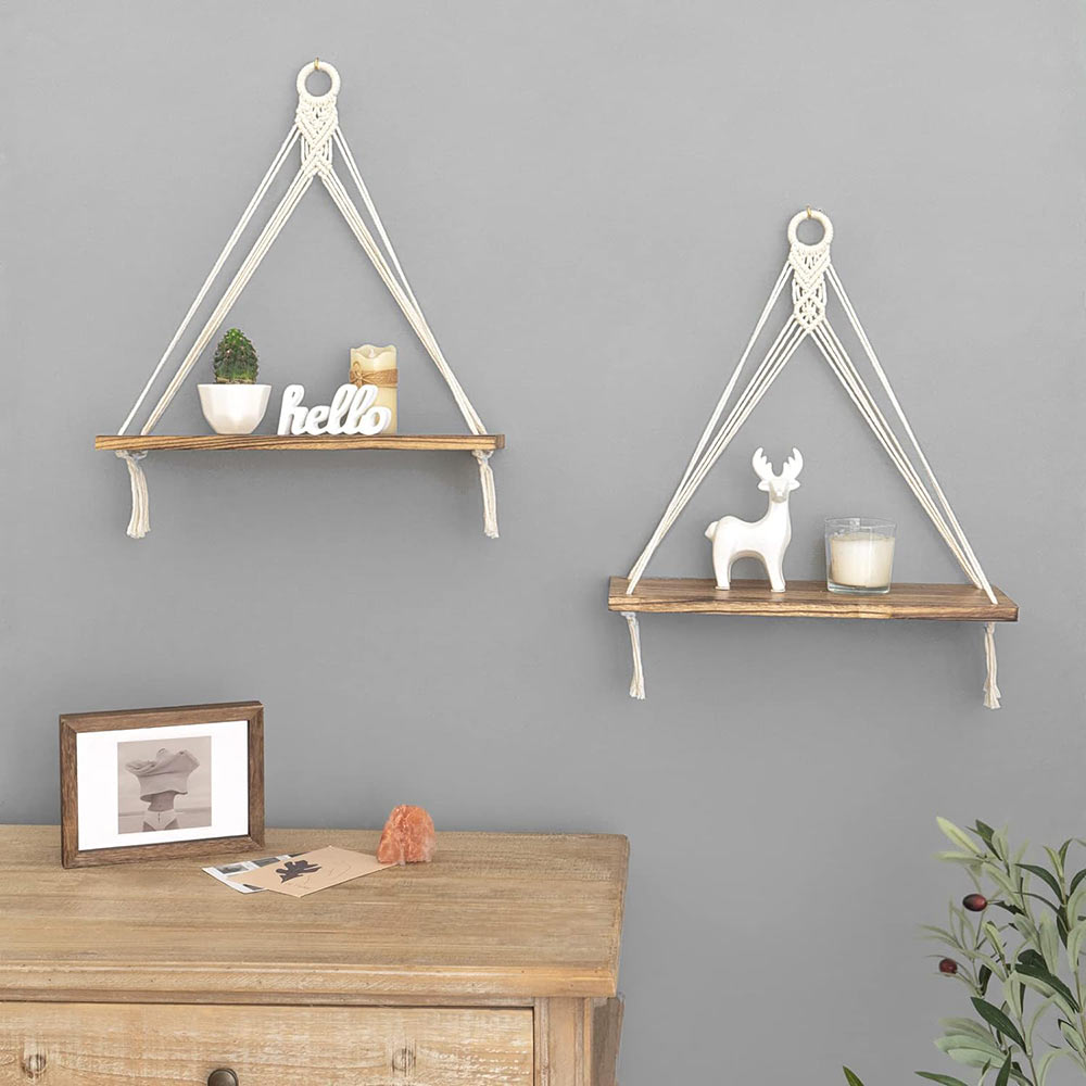 Macrame Wooden Floating Shelves Set of 2