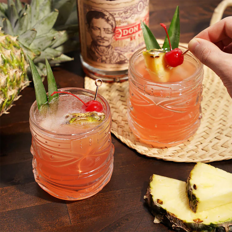 Crystal Tiki Lowball Cocktail Glasses Set Of 2