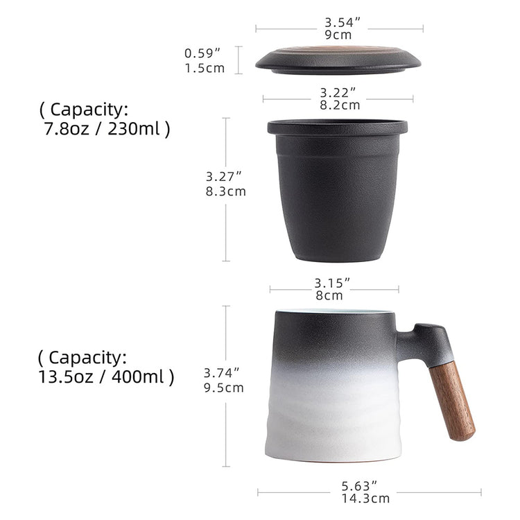 Ceramic Tea Cup With Infuser and Lid - Black & White