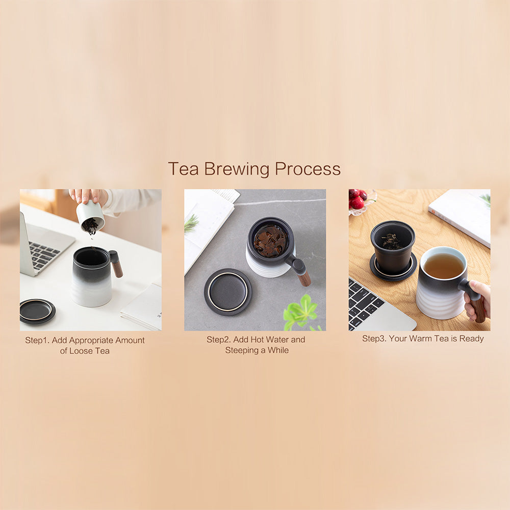 Ceramic Tea Cup With Infuser and Lid - Black & White