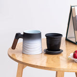 Ceramic Tea Cup With Infuser and Lid - Black & White