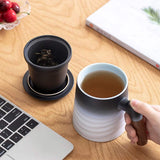 Ceramic Tea Cup With Infuser and Lid - Black & White
