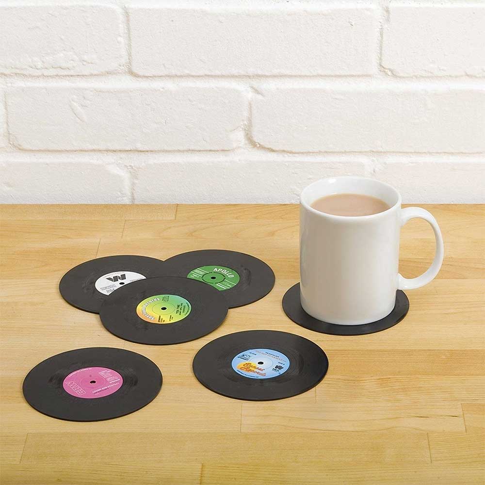 Retro Vinyl Coasters 6 Pcs Set