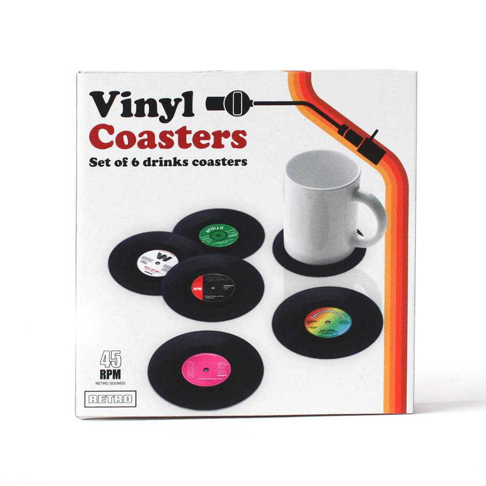 Retro Vinyl Coasters 6 Pcs Set