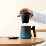 Ceramic Tea Cup With Infuser and Lid - Black & Blue