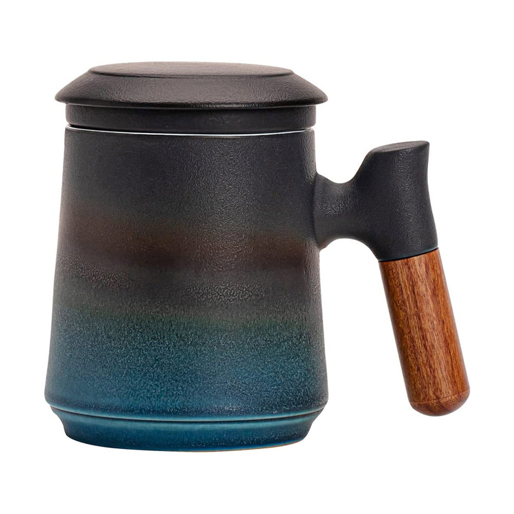Ceramic Tea Cup With Infuser and Lid - Black & Blue