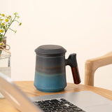 Ceramic Tea Cup With Infuser and Lid - Black & Blue