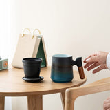 Ceramic Tea Cup With Infuser and Lid - Black & Blue