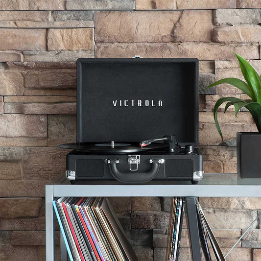 Bluetooth Suitcase Record Player with Built-In Speakers Black