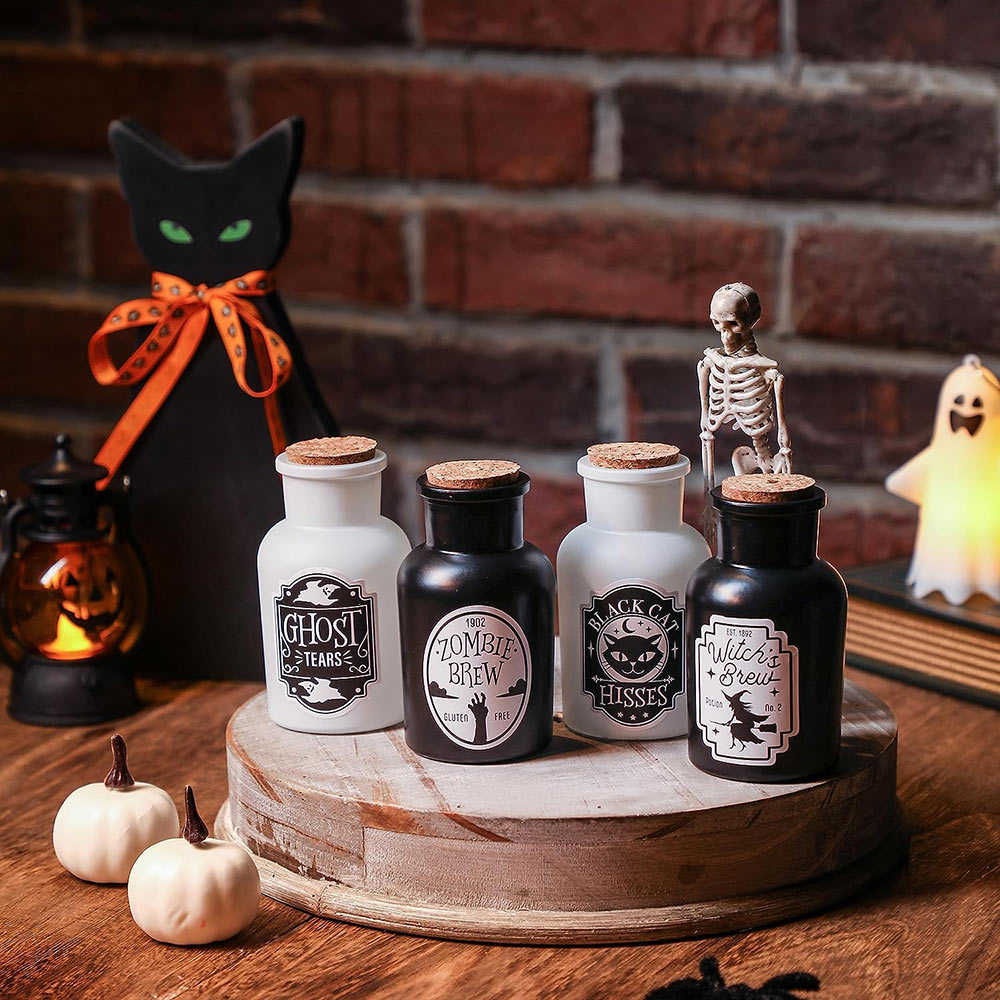 4 Potion Bottles with 12Pcs Label Stickers for Halloween