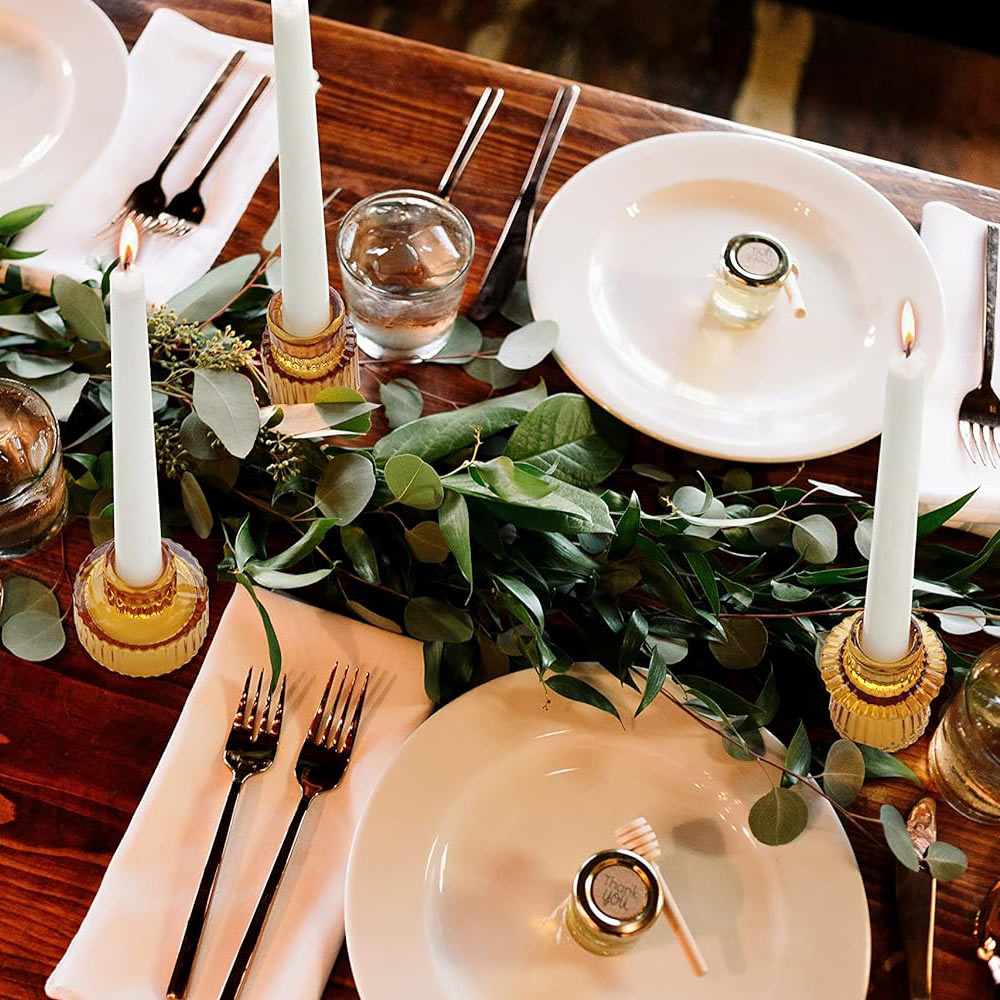 Amber Glass Candlestick Holders 3 Pcs