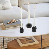 Black Glass Candlestick Holders 3 Pcs