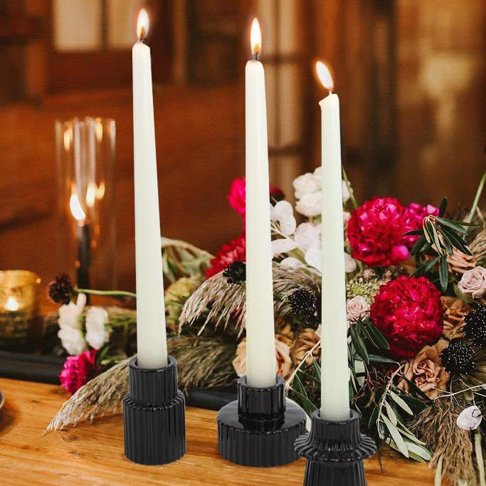 Black Glass Candlestick Holders 3 Pcs