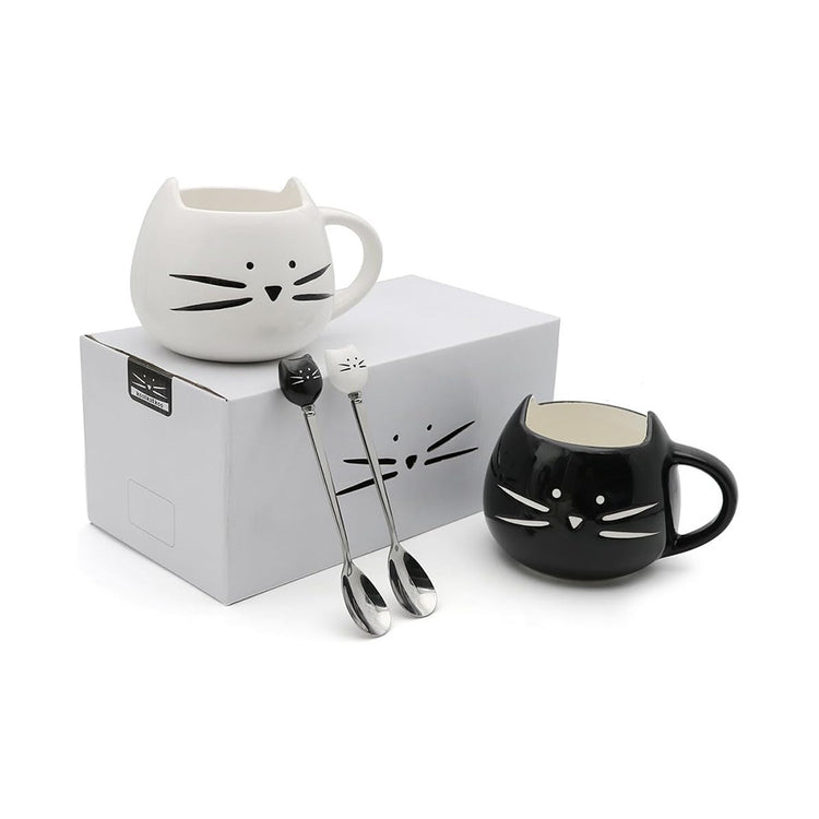 Black Cat White Cat Ceramic Mugs Set of 2