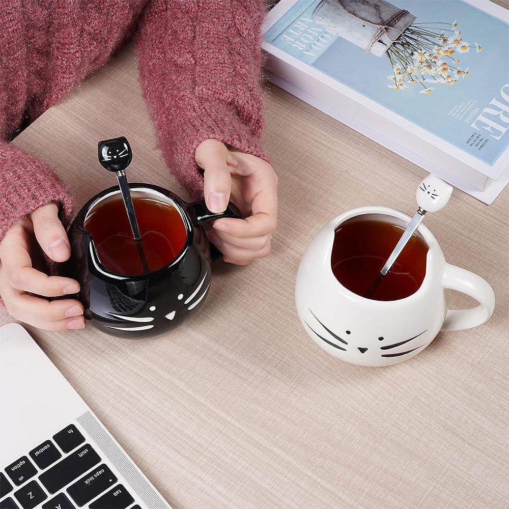 Black Cat White Cat Ceramic Mugs Set of 2