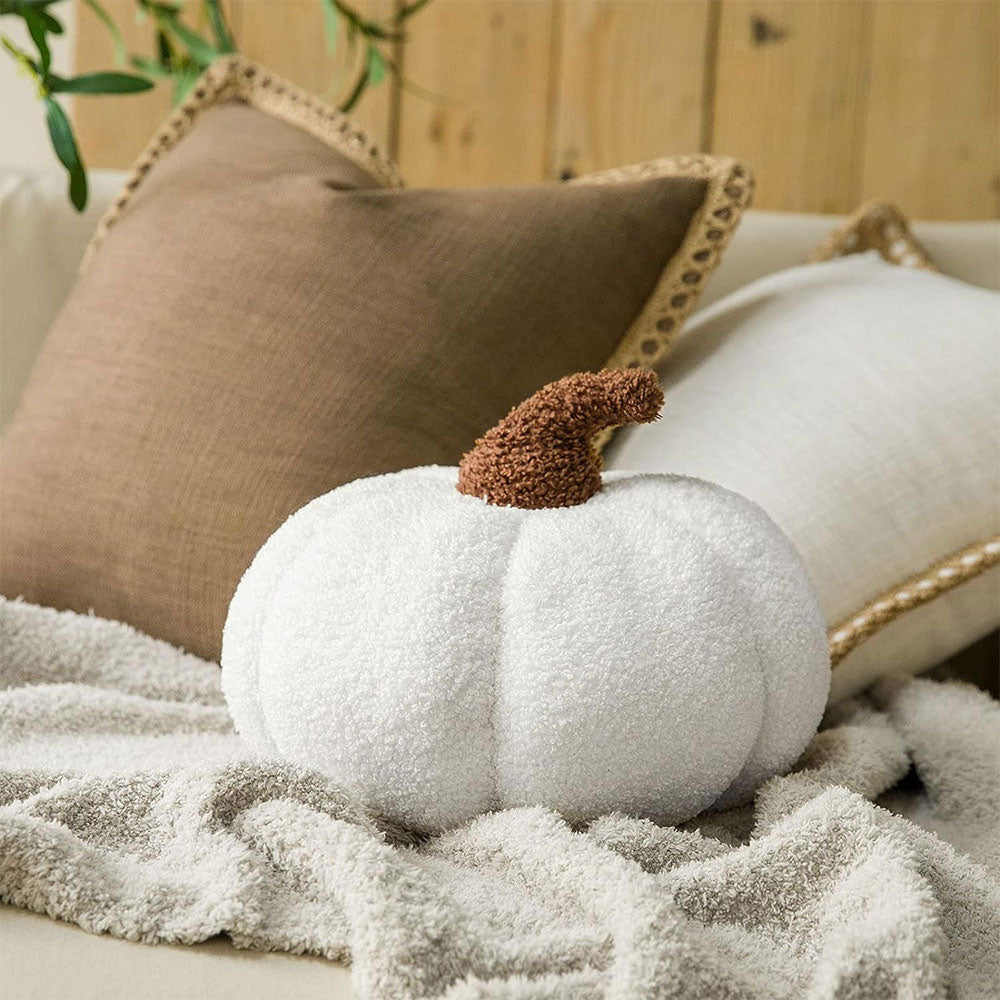 Teddy Fleece Pumpkin Throw Pillow White