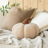 Teddy Fleece Pumpkin Throw Pillow Off White