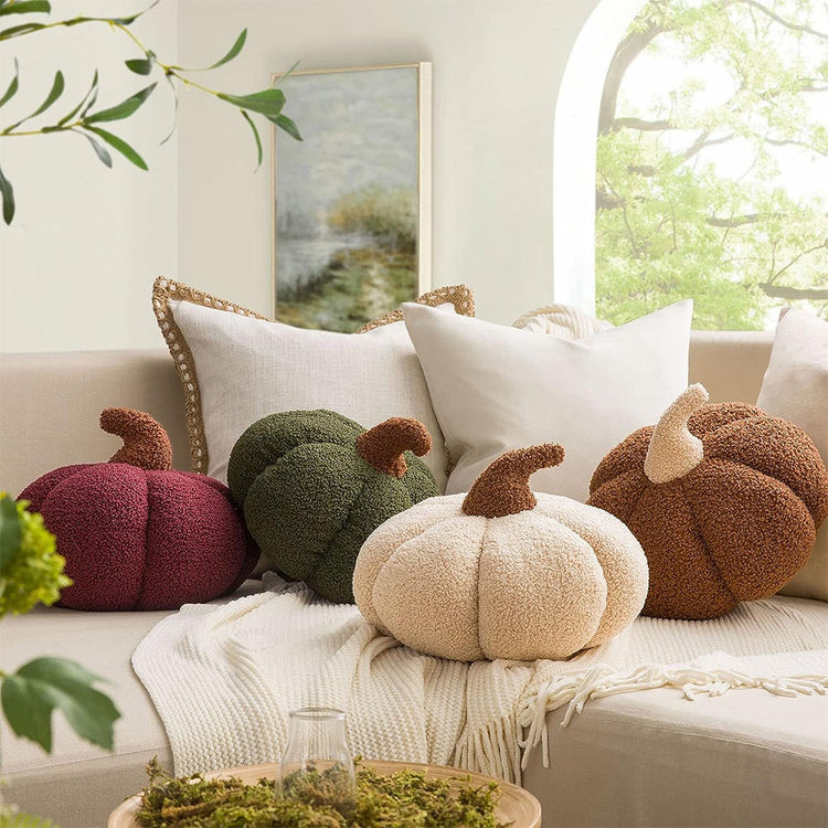 Teddy Fleece Pumpkin Throw Pillow Off White