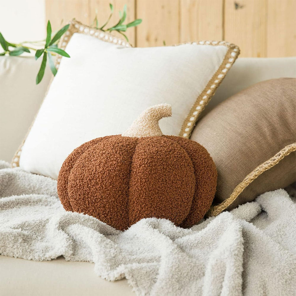 Teddy Fleece Pumpkin Throw Pillow Brown