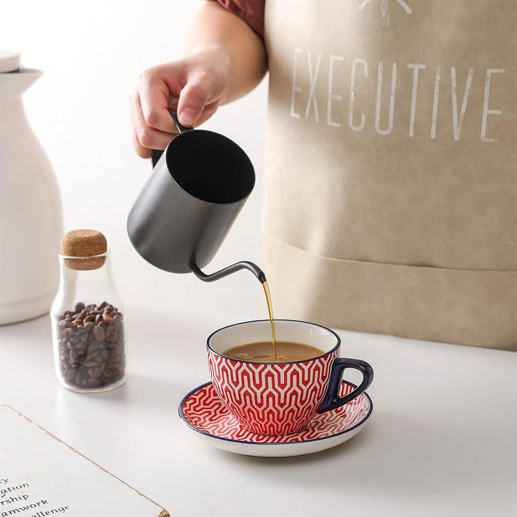 Ceramic Cappuccino Cups with Saucers Set of 6