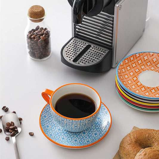 Ceramic Cappuccino Cups with Saucers Set of 6