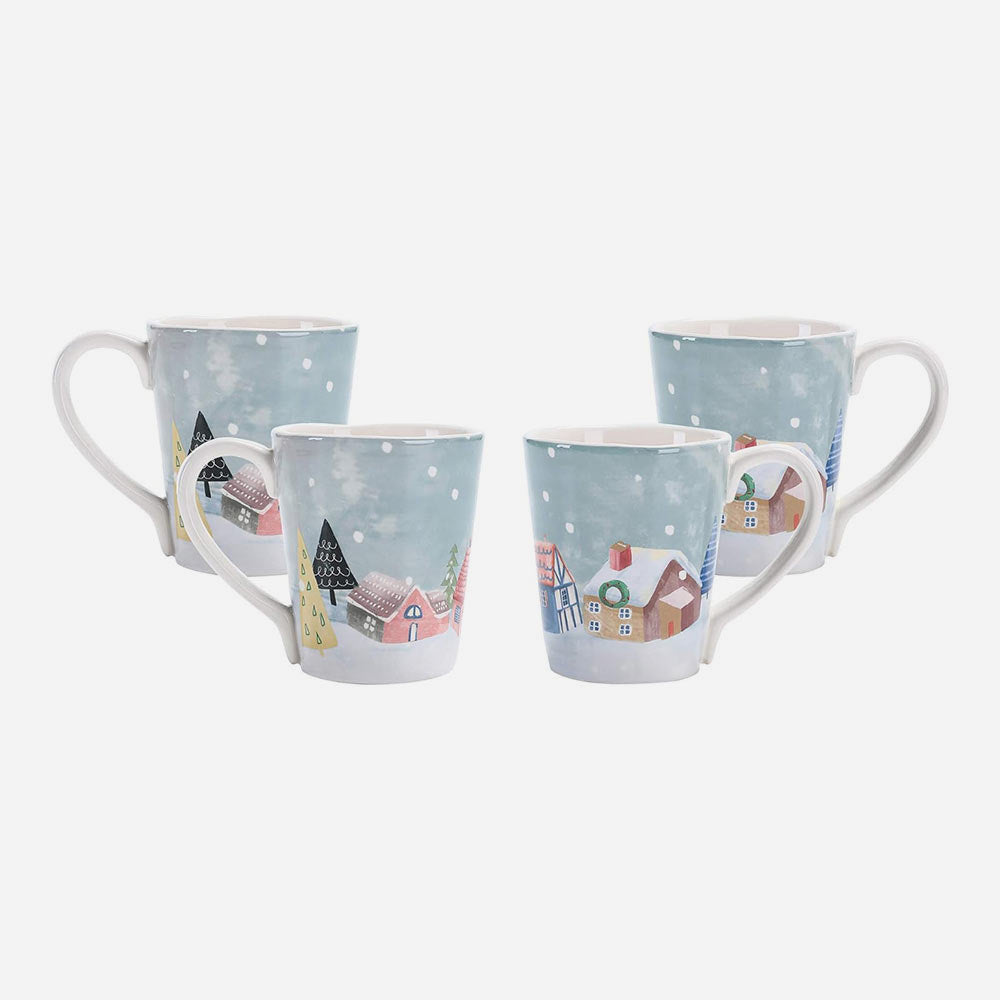 Nordic Village Ceramic Mugs Set of 4
