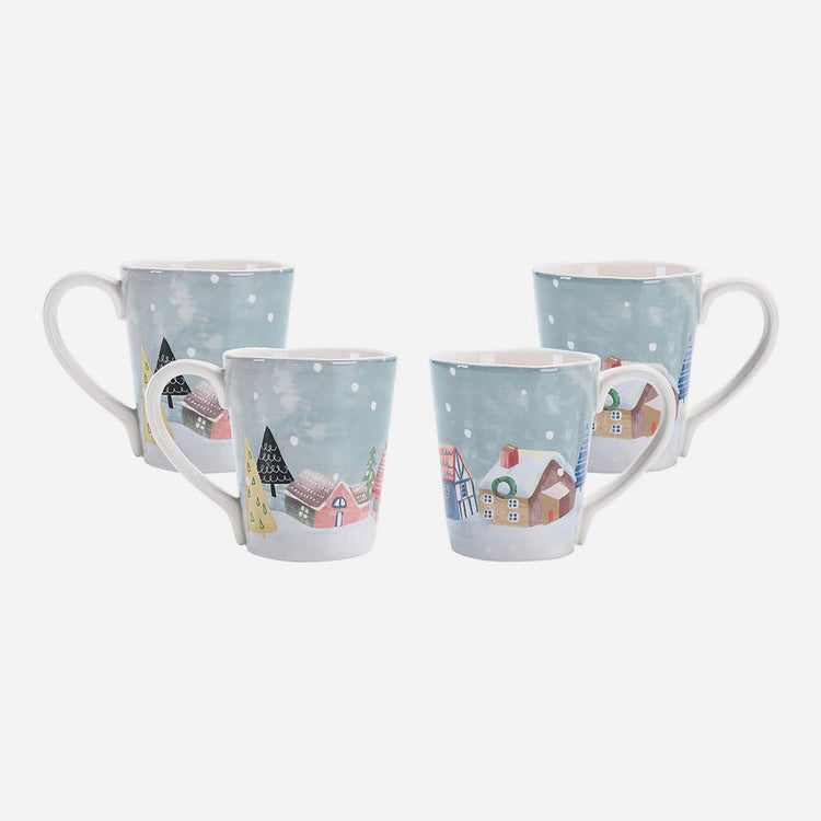 Nordic Village Ceramic Mugs Set of 4