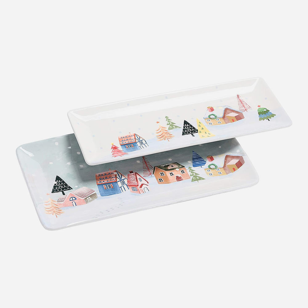 Nordic Village Ceramic Serving Platter Set of 2