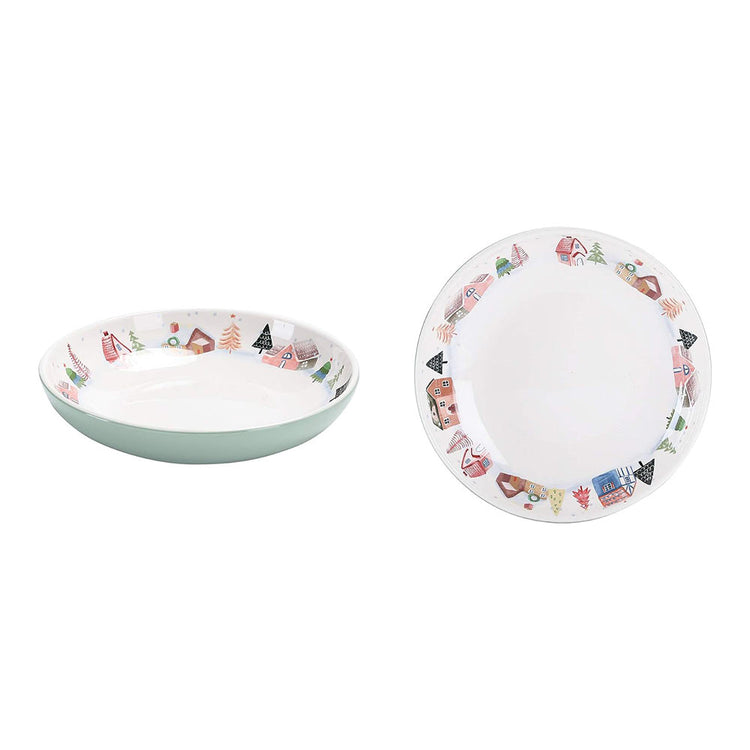 Nordic Village Ceramic Dinner Bowls Set of 4