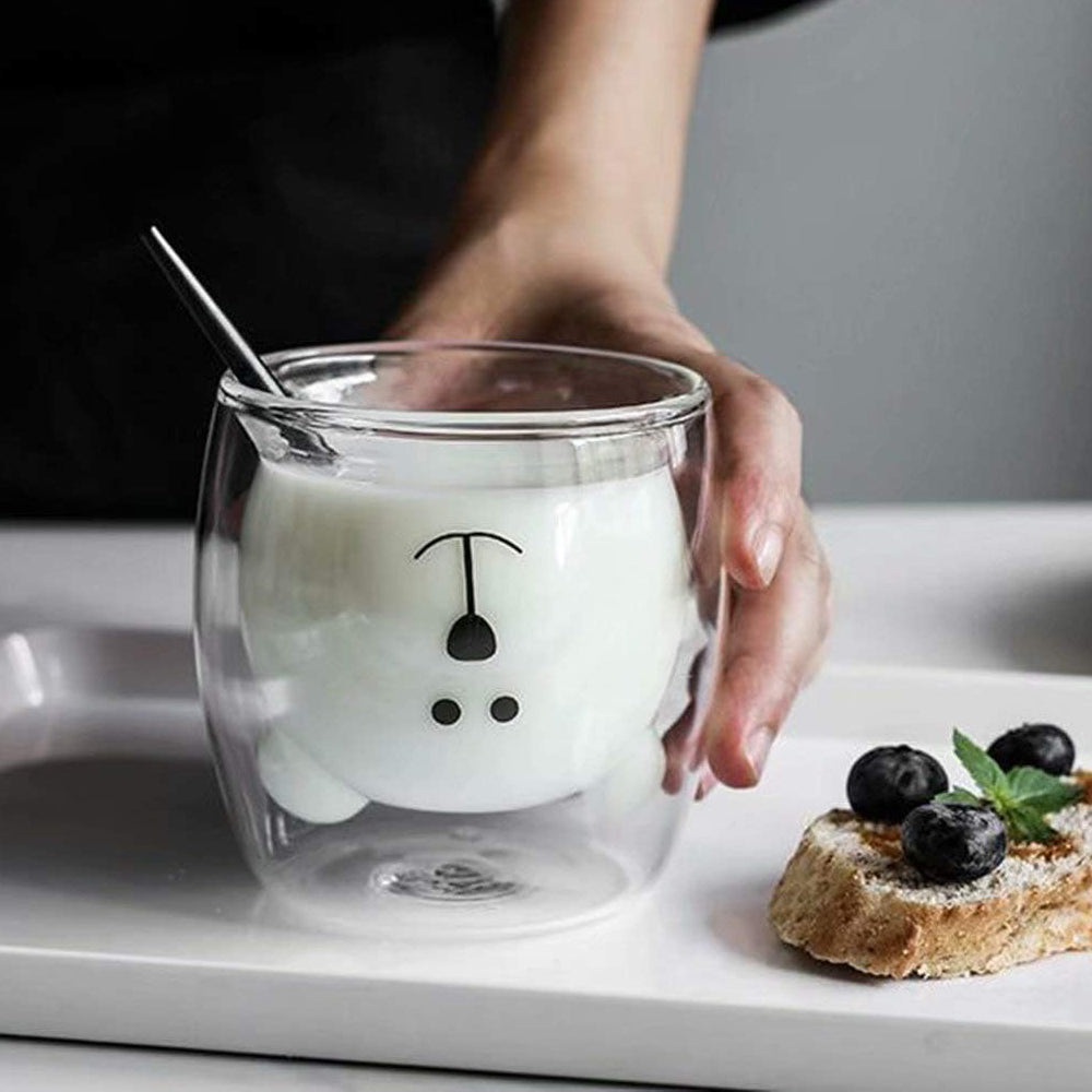 Double Wall Glass Cup Cat Dog Bear Heat-resistant Coffee Tea Mug