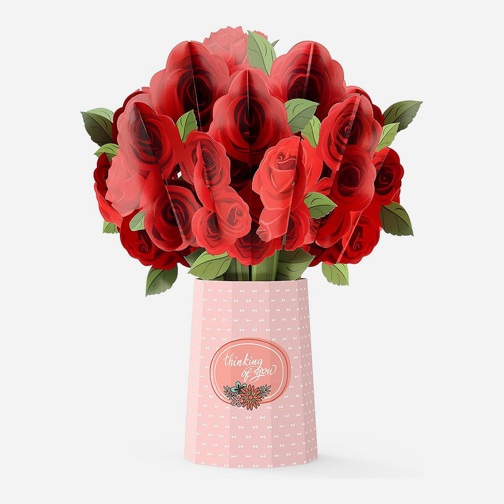 3D Pop up Red Rose Bouquet Greeting Card with Envelope