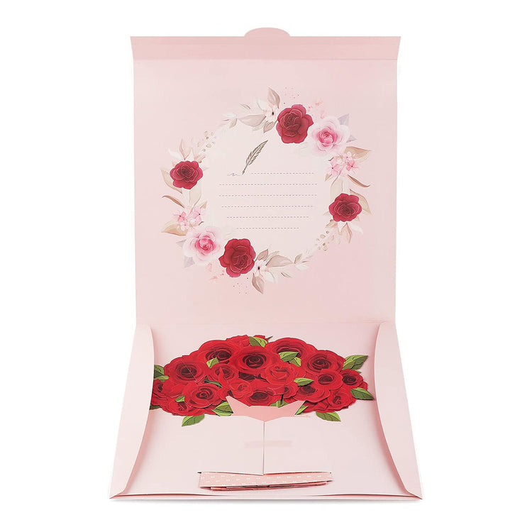 3D Pop up Red Rose Bouquet Greeting Card with Envelope
