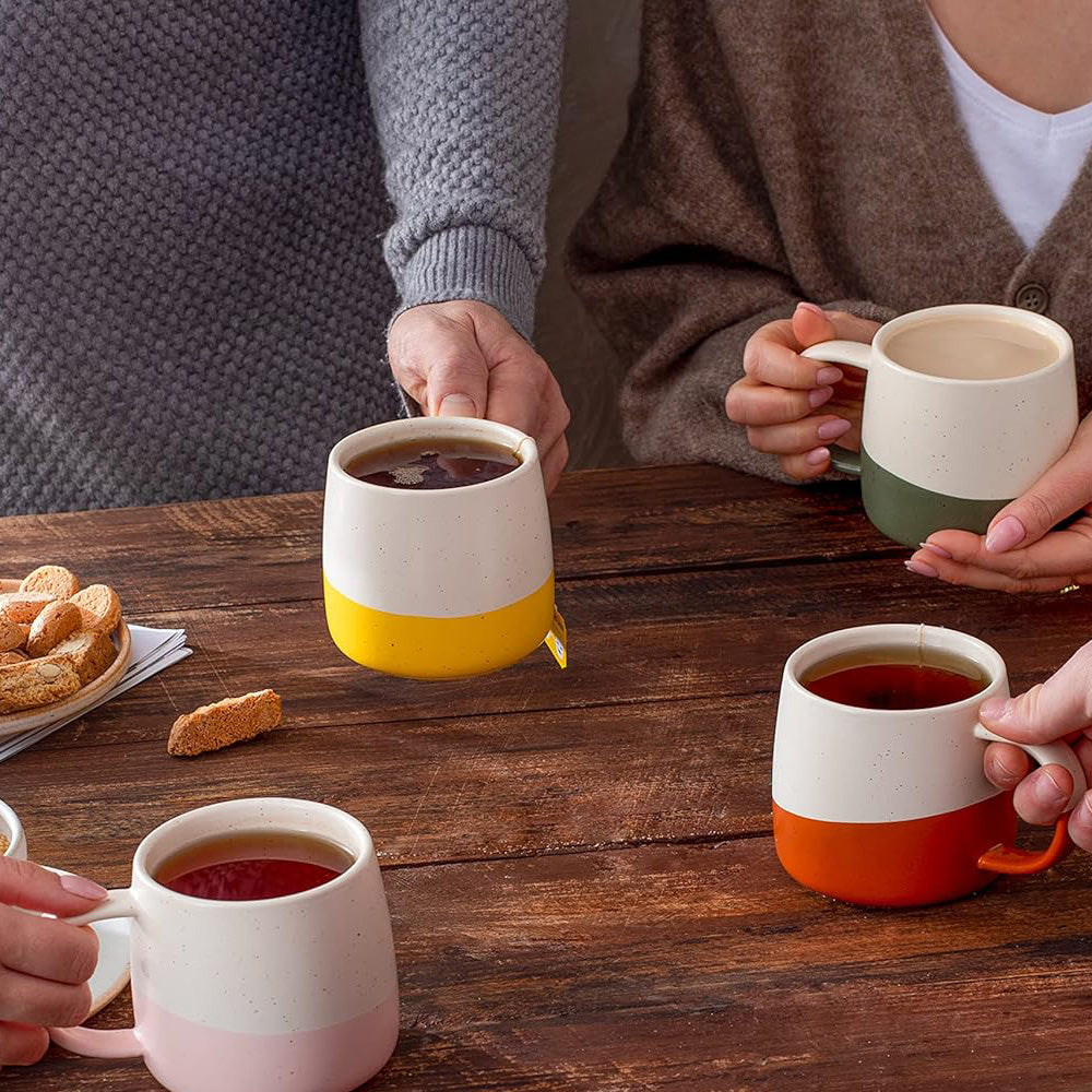 Two-Tone Ceramic Glazed Mugs Set of 4