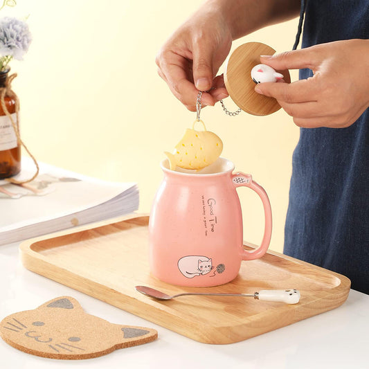 Ceramic Cat Mug with Tea Infuser
