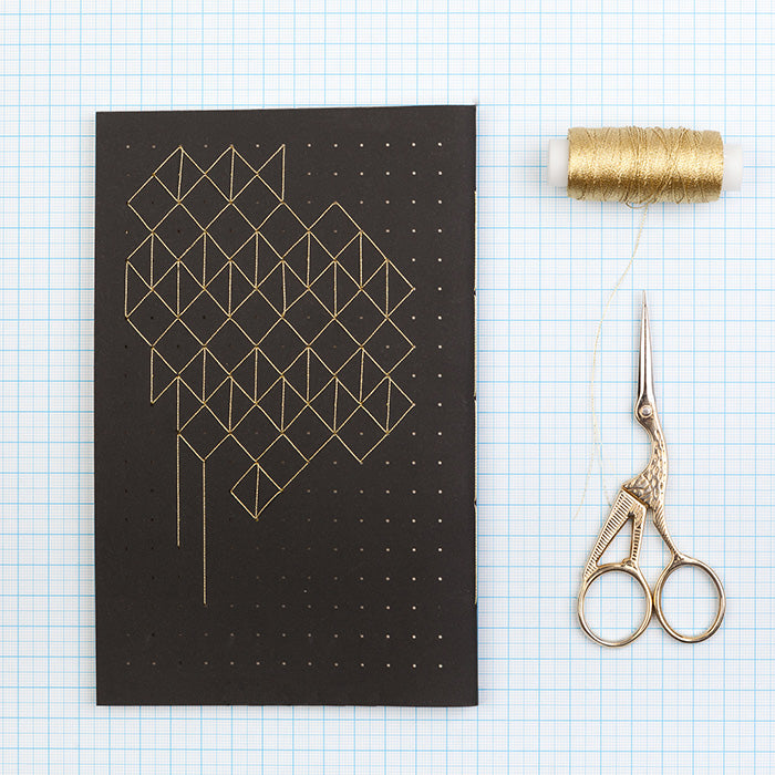 Hand Embroidered A5 notebook - Gold thread