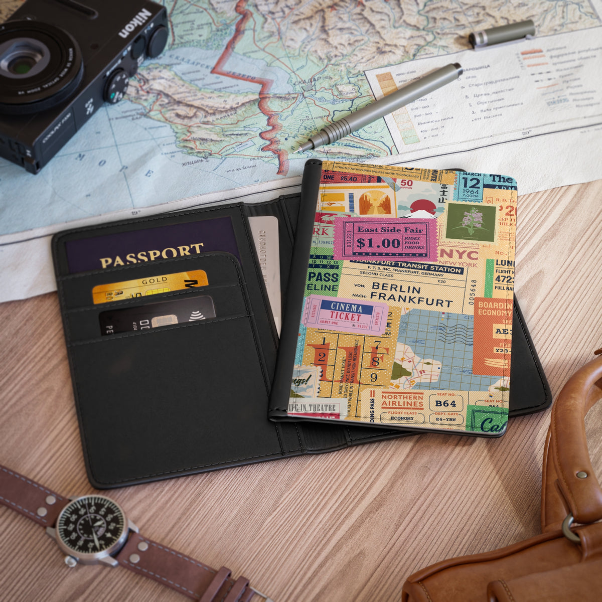 Passport Cover Wallet Vintage Travel Tickets