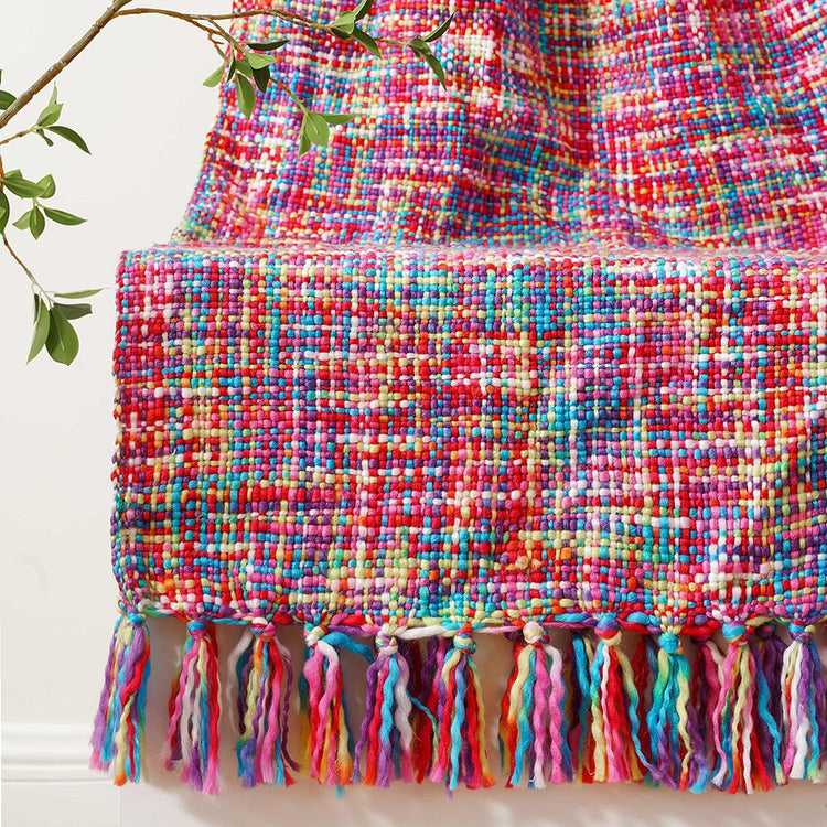 Multicolor Throw Blanket with Tassels