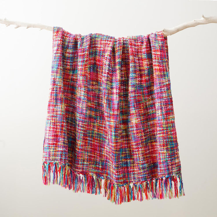 Multicolor Throw Blanket with Tassels