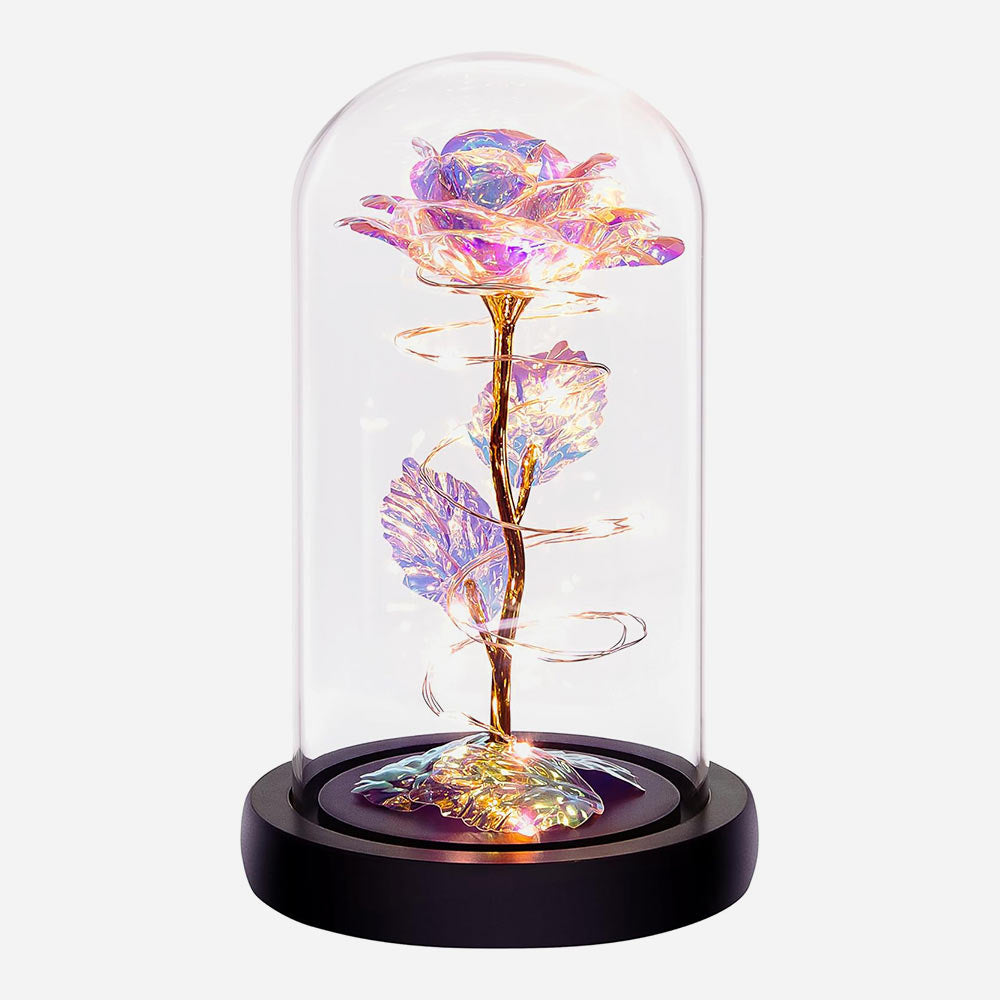 Light up Glass Rose in Glass Dome