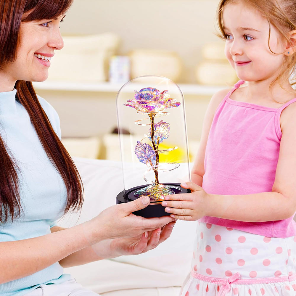 Light up Glass Rose in Glass Dome