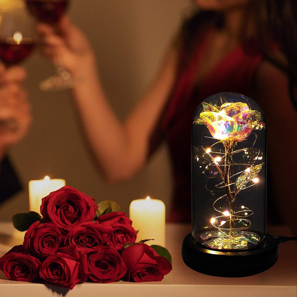 Light up Glass Rose in Glass Dome