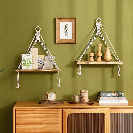 Macrame Wooden Floating Shelves Set of 2